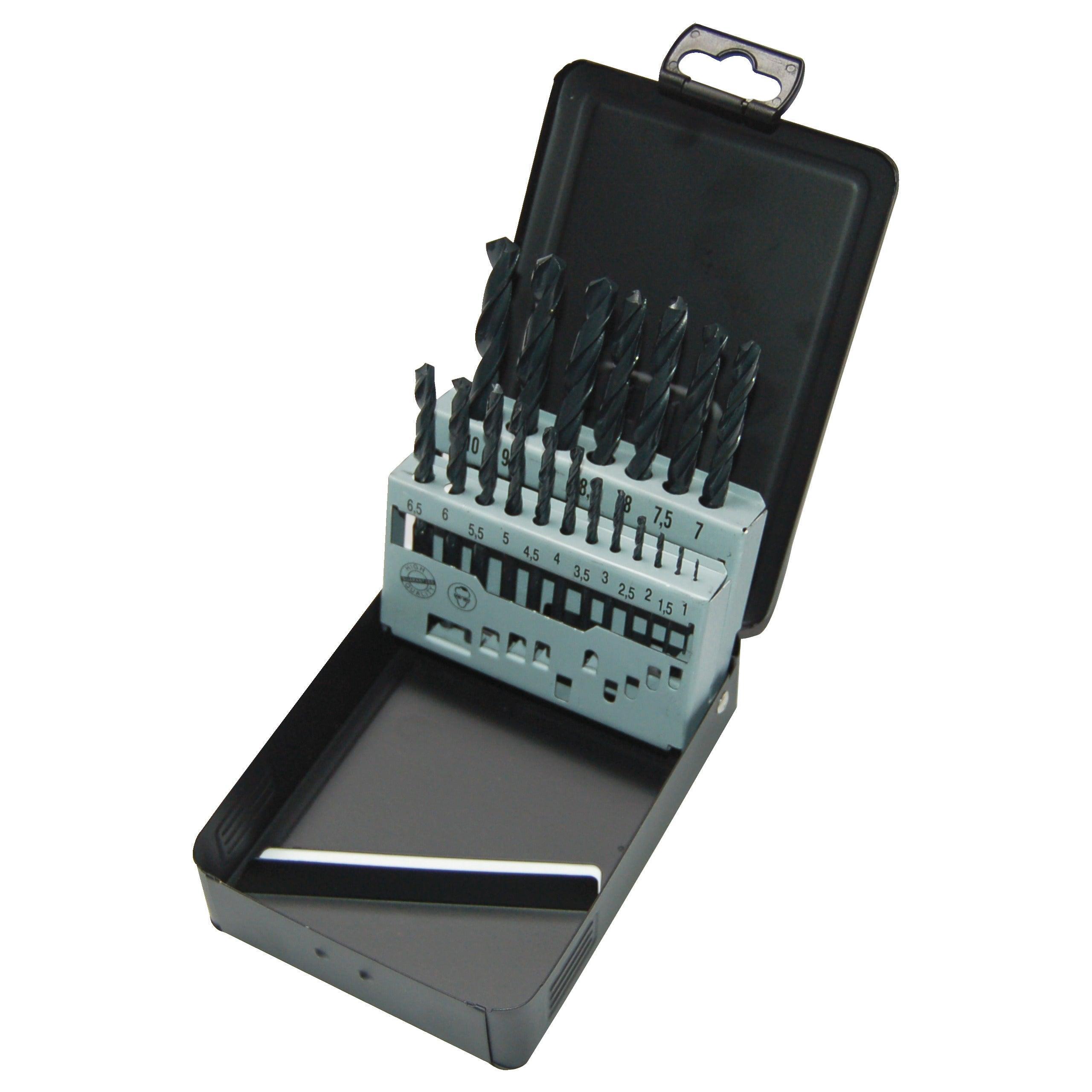 Set de 19 burghie pentru metal Milwaukee HSS-R DIN338, ø1-10mm, cu casetă metalică, cod 4932352468