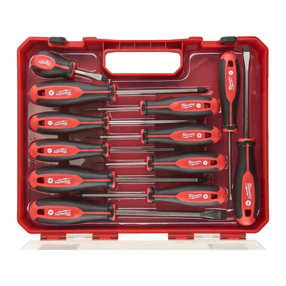 Set de 12 șurubelnițe Milwaukee: PZ0, PZ1, PZ2, PH0, PH1, PH2, SL2.5, SL4, SL5.5, SL6.5 (2 bucăți), SL8 - Cod 4932472003