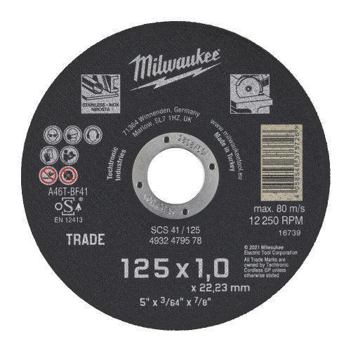 Disc Abraziv Milwaukee pentru Tăiere Metal, Dimensiuni 125 x 1,0 x 22,22 mm, Cod 4932479578