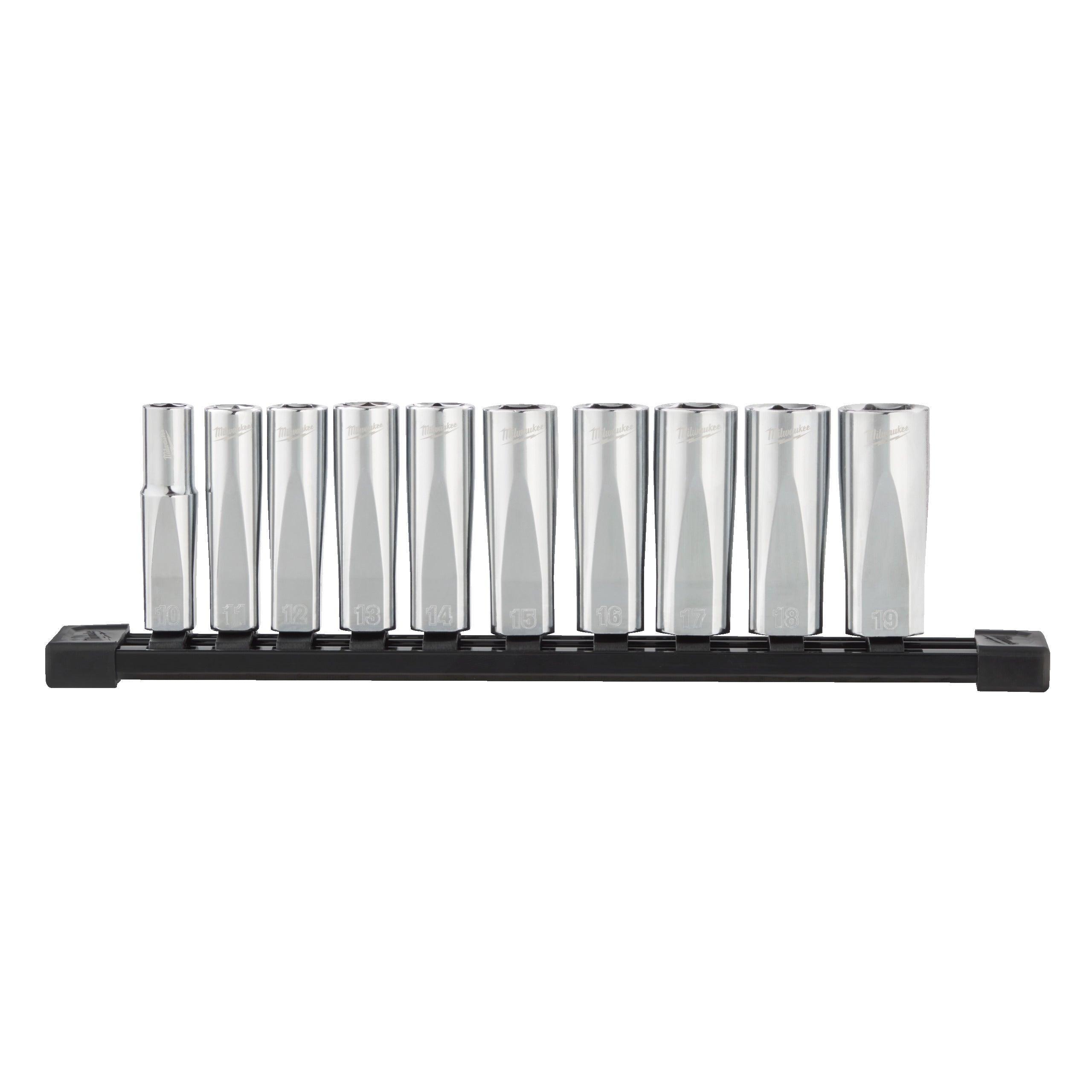 Set de 10 chei tubulare lungi cromate, sistem metric 3/8
