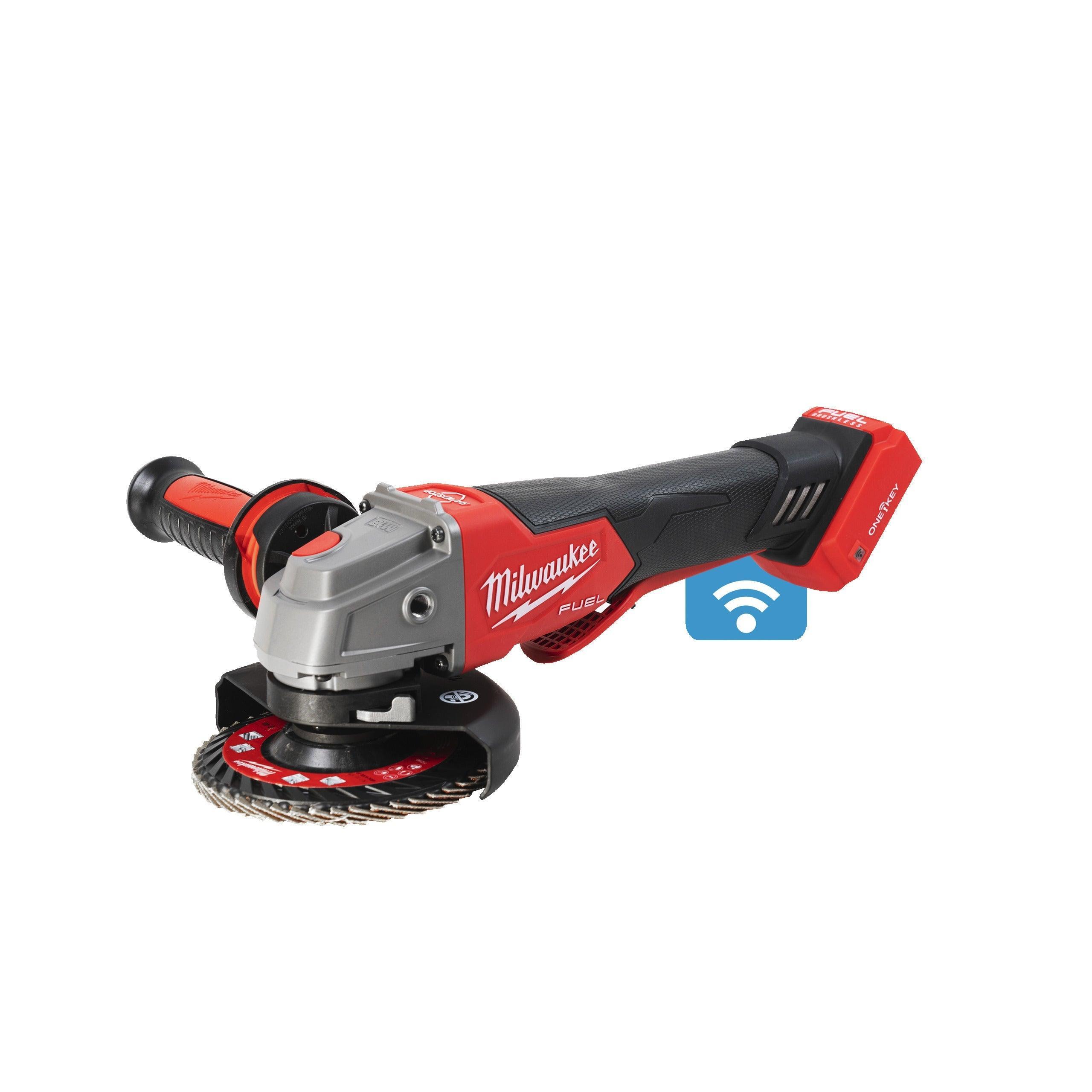 Polizor unghiular Milwaukee M18 FUEL™ ONE-KEY™ de 125 mm, cu frânare și comutator tip clapetă, model M18ONEFSAG125XPDB-0X, fără acumulator și încărcător, include cutie HD, cod 4933478434