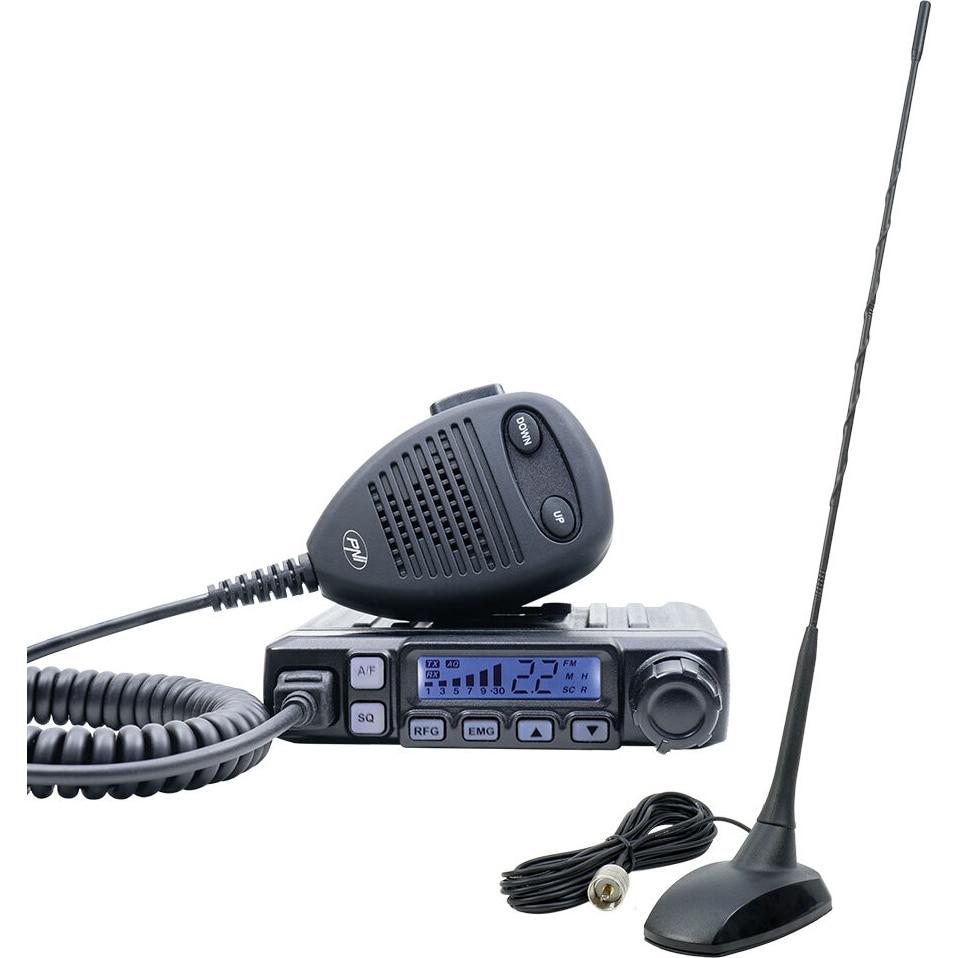Pachet Stație Radio CB PNI Escort HP 7120 cu ASQ, RF Gain, 4W, 12V și Antenă CB PNI Extra 48 cu Magnet Inclus, 45 cm, SWR 1.0