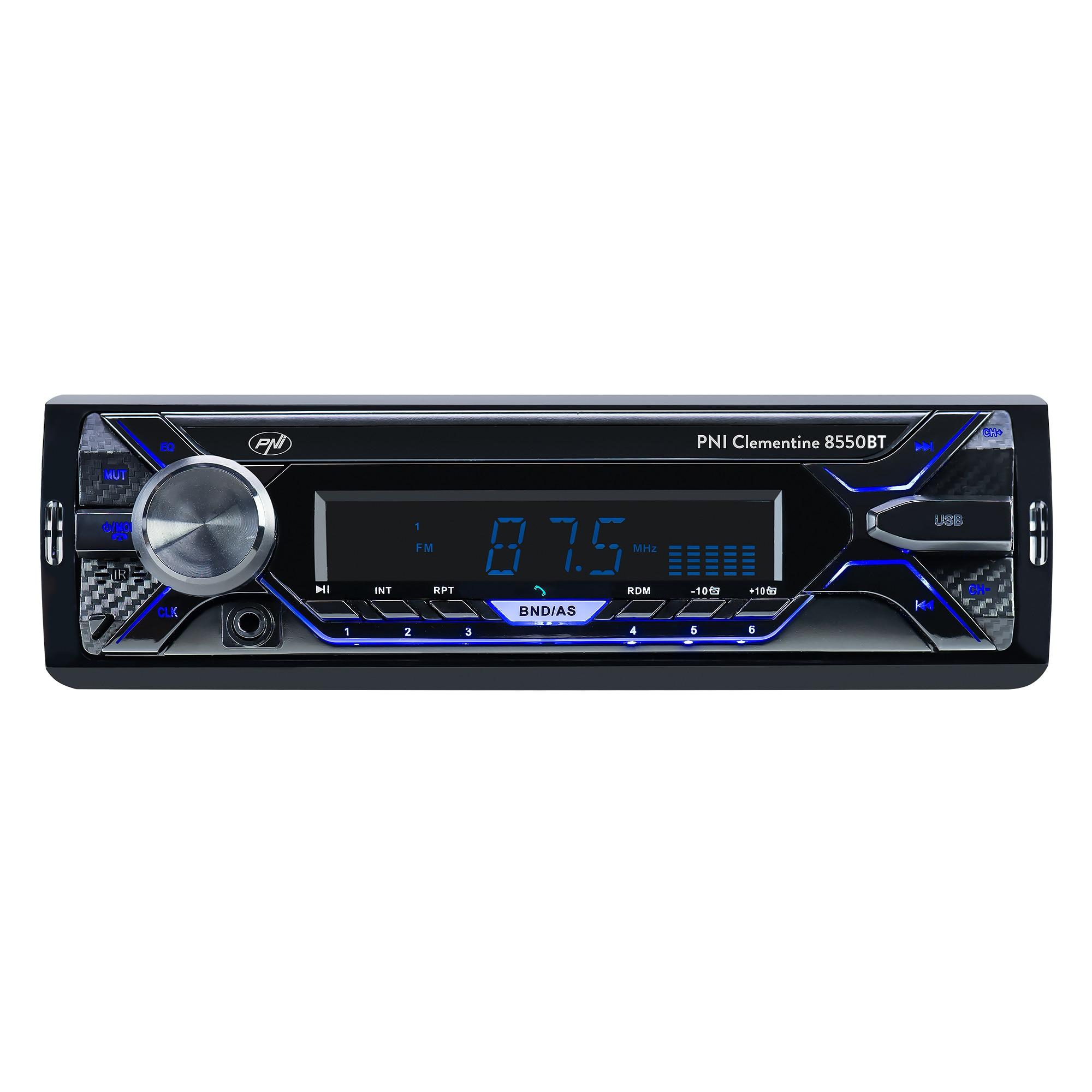 Radio MP3 Player Auto PNI Clementine 8550BT, Față Detasabilă, 4x45W, 12V, 1 DIN, Compatibil cu SD, USB, AUX, RCA