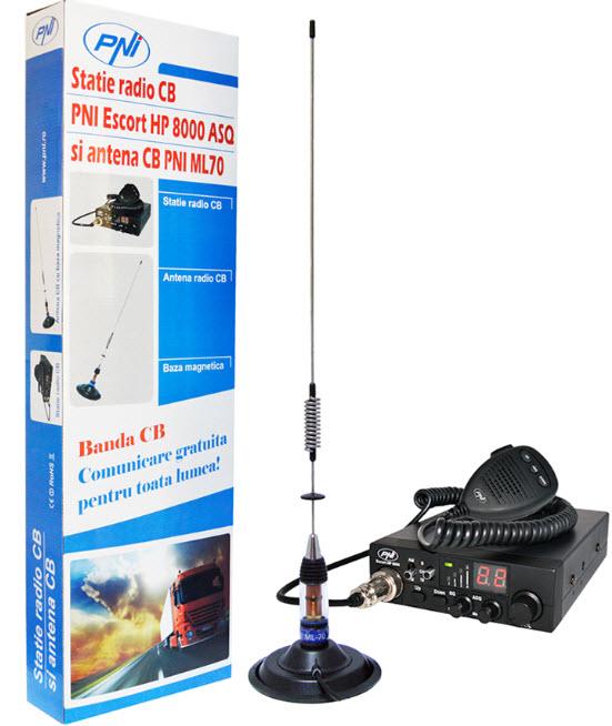 Set Stație Radio CB PNI ESCORT HP 8000 ASQ cu Antenă CB PNI ML70