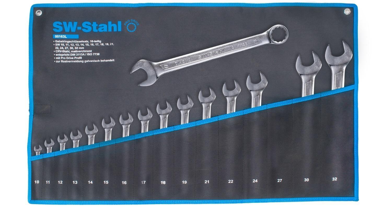 Set de 16 Chei Combinate SW-Stahl SW00163L, Dimensiuni 10-32 mm, Oțel Crom-Vanadiu