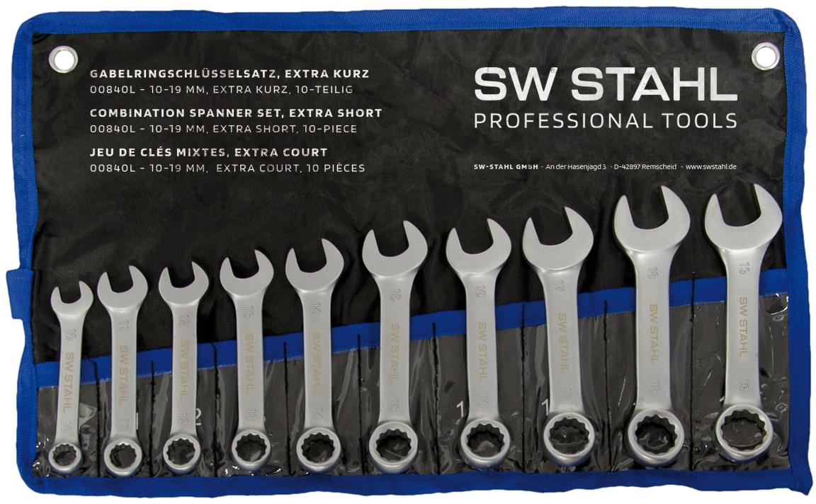Set de 10 chei combinate extra scurte, dimensiuni 10-19 mm
