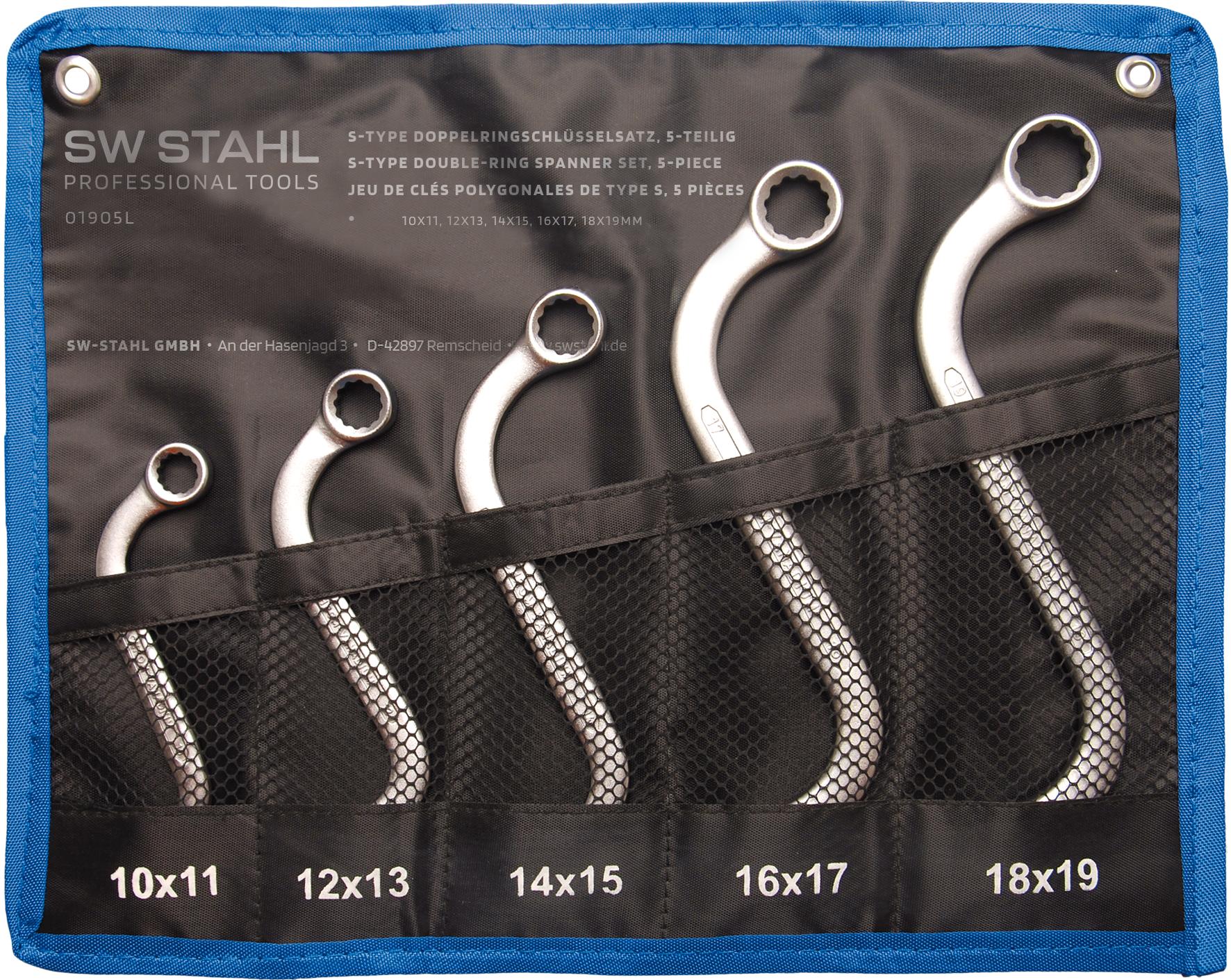 Set de 5 chei inelare duble în formă de S, dimensiuni 10-19 mm