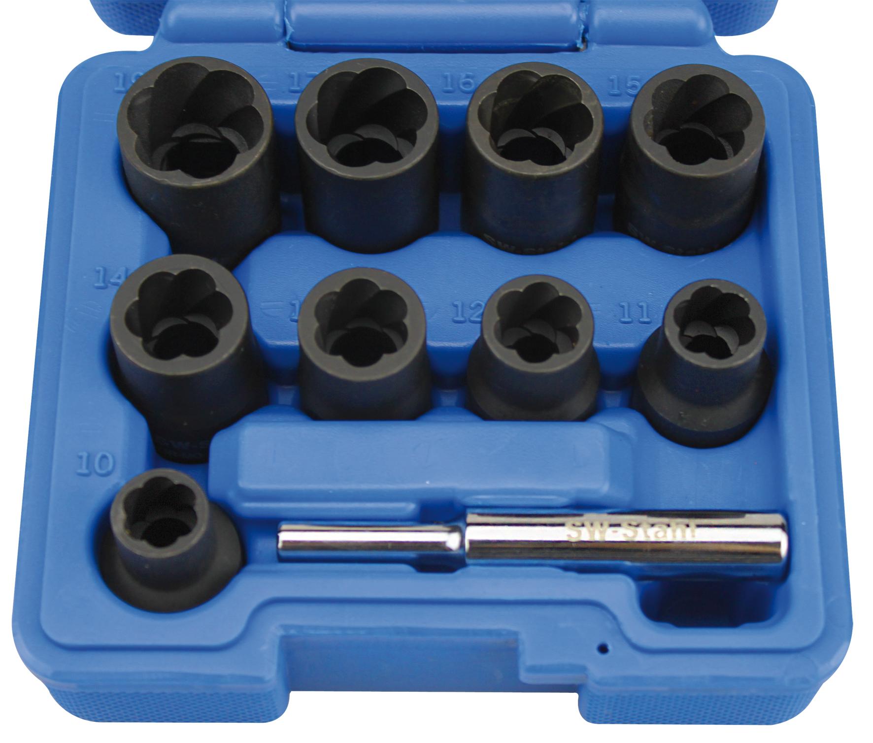 Set de extracție șuruburi SW-Stahl SW05545L, patrat de antrenare 1/2 inch, dimensiuni chei 10-19 mm, cutie din plastic