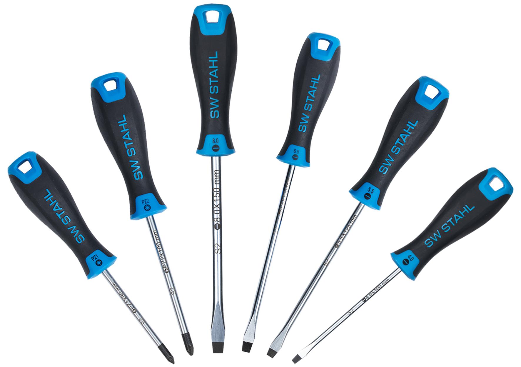 Set de 6 șurubelnițe SW-Stahl SW32814L, capete plate și în cruce, dimensiuni: 4.0 mm, 5.5 mm, 6.5 mm, 8.0 mm, PZ1, PZ2