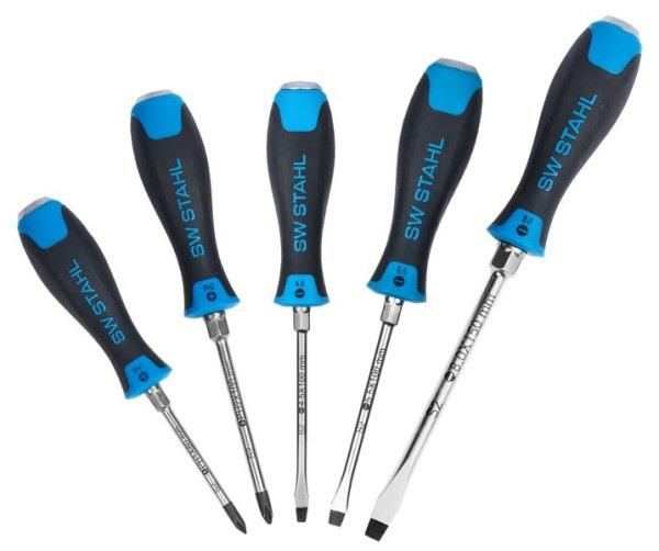 Set de 5 șurubelnițe SW-Stahl SW32816L, cu profil drept și stea, mâner bicomponent anti-alunecare, tijă din oțel S2