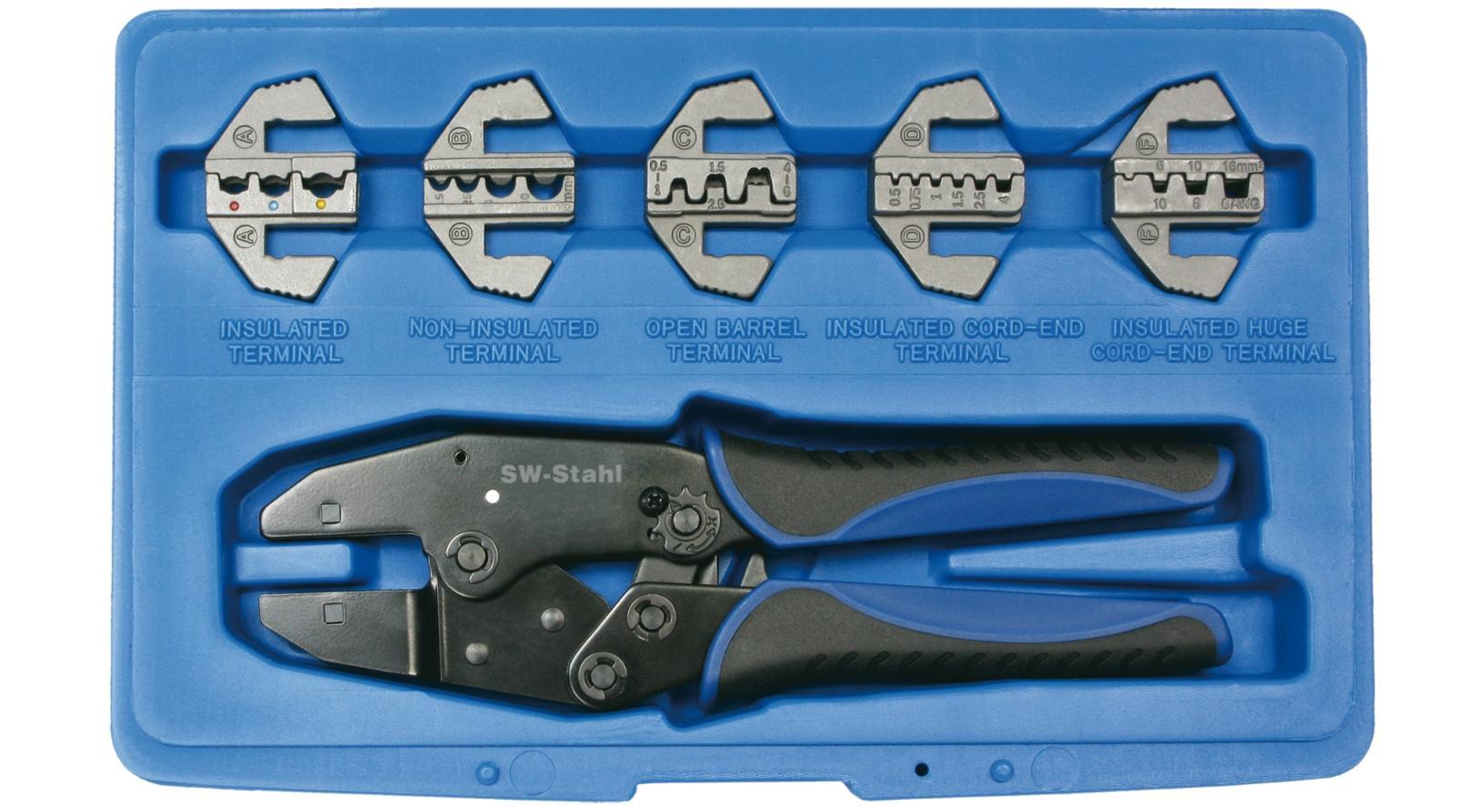 Set clește de sertizare cu 5 adaptoare SW-Stahl SW42585L, 280 mm, mâner cauciucat