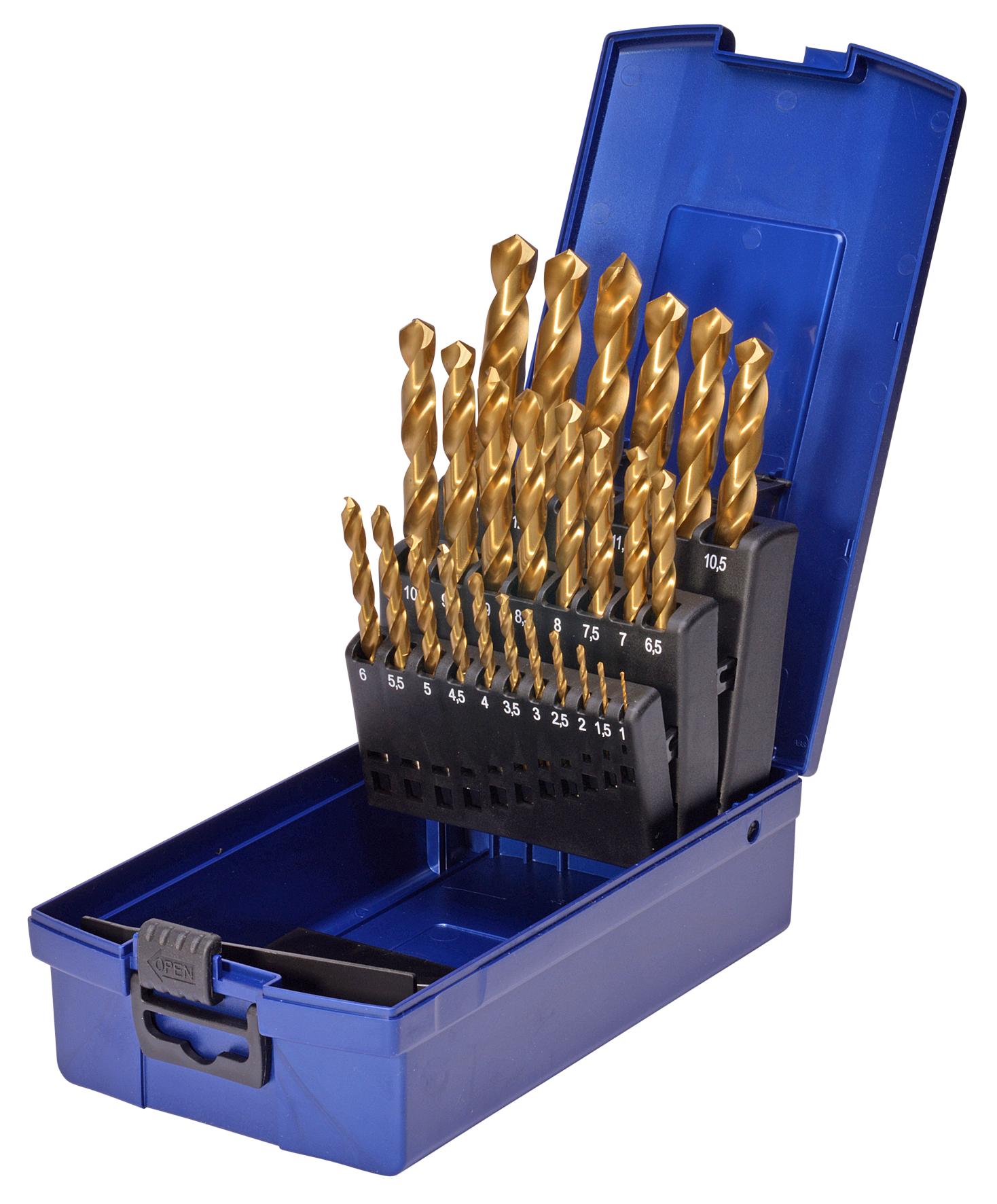 Set de 25 burghie elicoidale HSS-G TIN, dimensiuni 1-13 mm