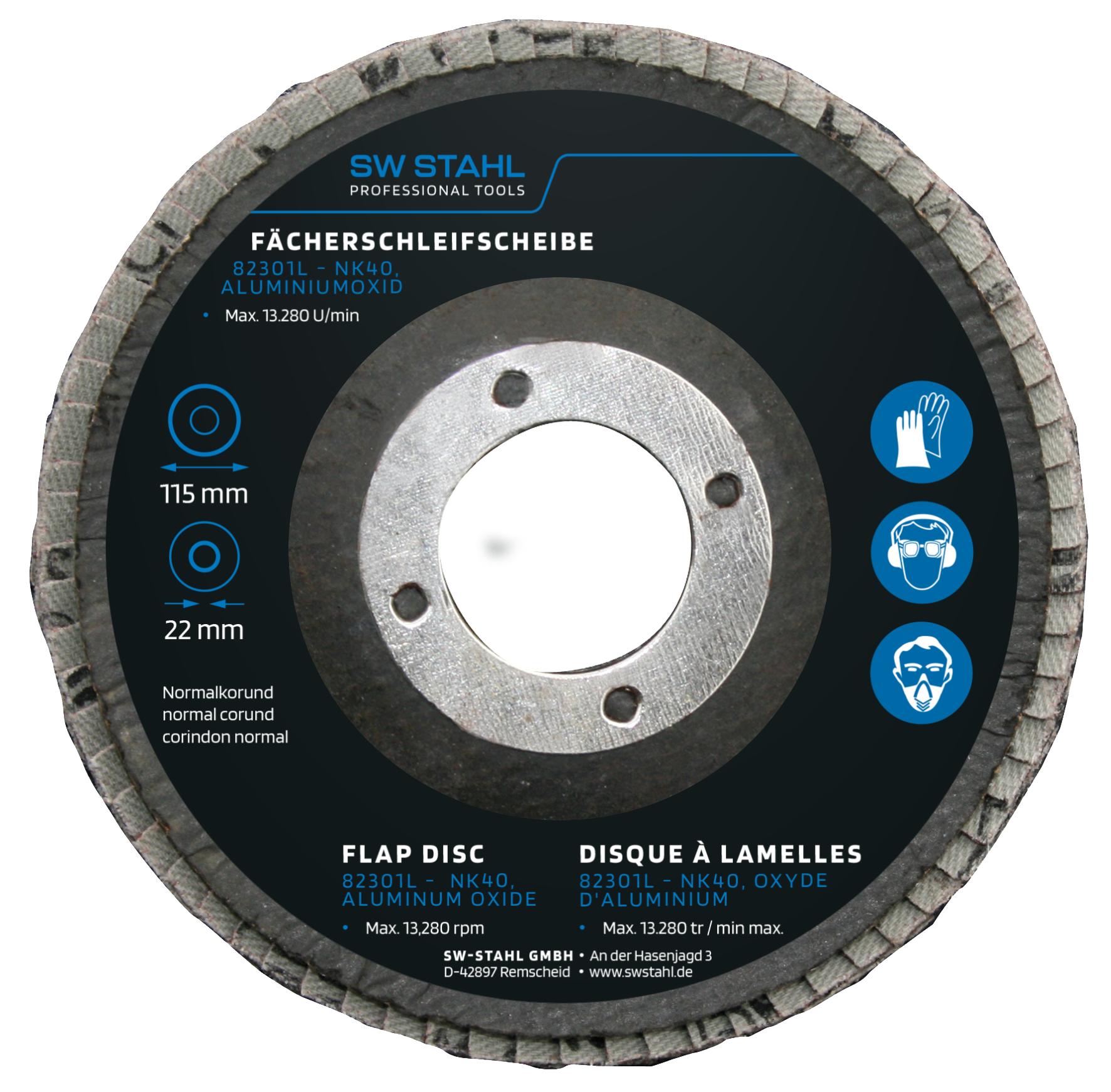 Set de 10 discuri cu clapete din oxid de aluminiu, 115 mm, granulatie NK40