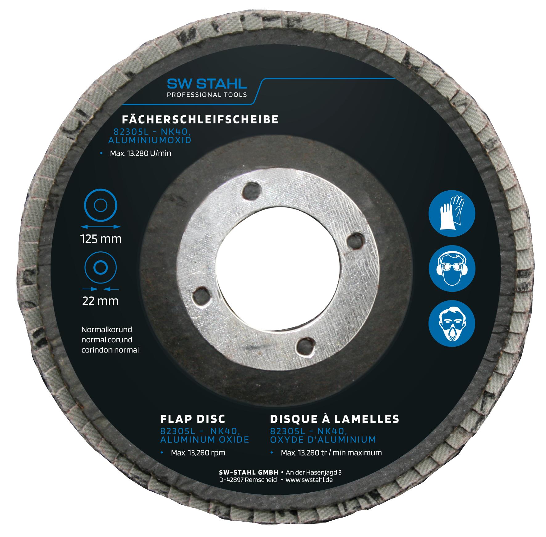 Set de 10 discuri cu clapete din oxid de aluminiu, 125 mm, granulație NK40