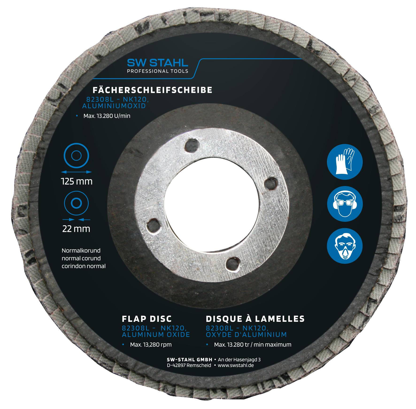 Set de 10 discuri abrazive cu clapete, 125 mm, granulație NK120, oxid de aluminiu