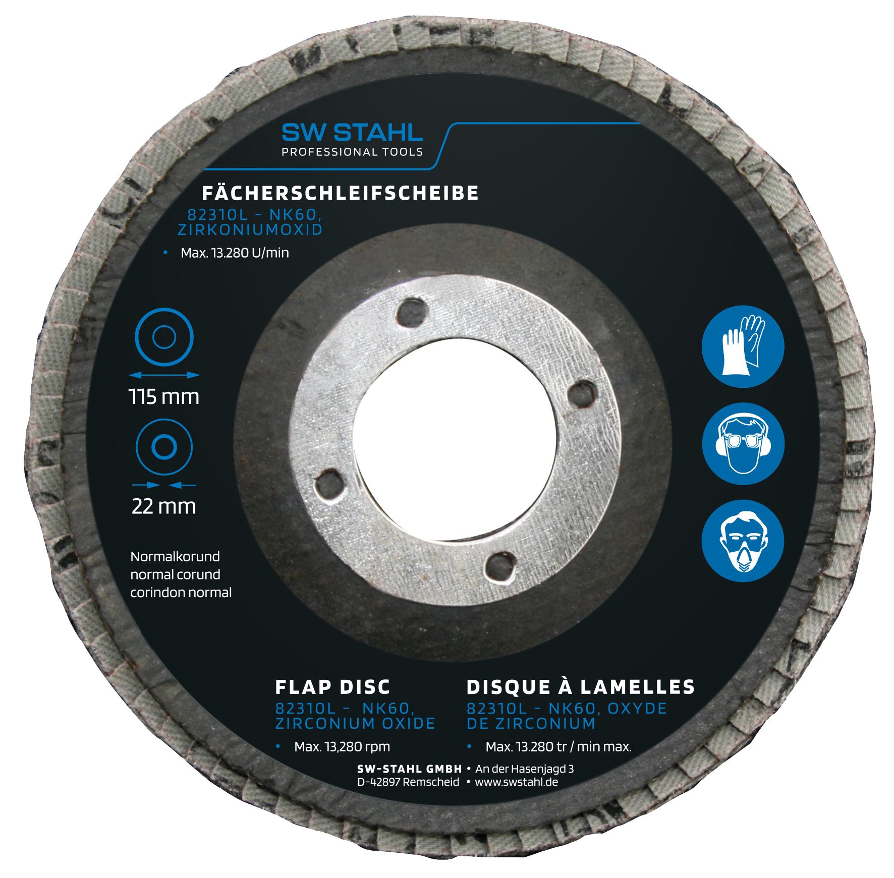 Set de 10 discuri cu clapete din oxid de zirconiu, diametru 115 mm, granulație NK60