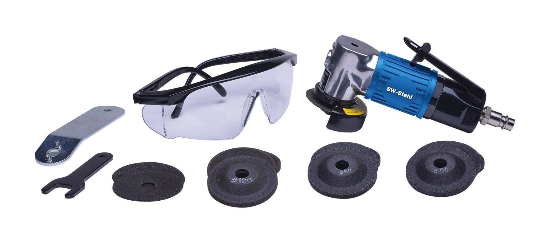Polizor unghiular pneumatic SW-Stahl SWS3294, set cu 16 accesorii, disc de 50 mm, cuplă aer 1/4 inch, turație 20.000 rpm