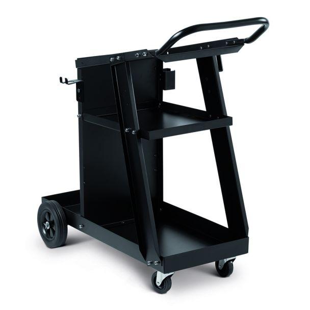 Cărucior negru cu roți pentru aparate de sudură TELWIN, dimensiuni 730 x 360 x 1250 mm, model TW803084
