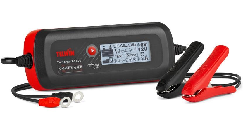 Redresor de baterii TELWIN T-CHARGE 12 EVO 807578, încărcare la 6/12 V, compatibil cu baterii Pb/GEL/AGM/Pb CA de 2-70 Ah