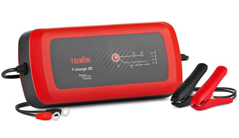 Încărcător de baterii TELWIN T-CHARGE 20 (model 807594), compatibil cu baterii Pb/GEL/AGM, tensiune de încărcare 12/24 V, capacitate 5-180 Ah