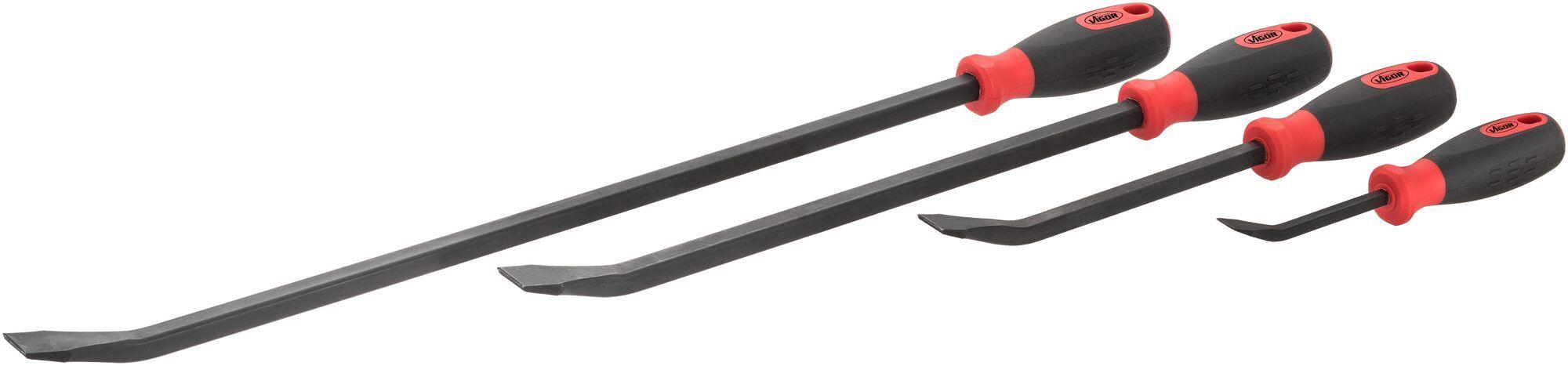 Set de 4 leviere VIGOR V1301, cu mânere rezistente la impact, lungimi de 600 mm, 450 mm, 300 mm și 200 mm