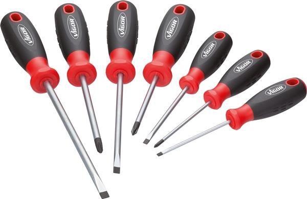 Set de 7 șurubelnițe VIGOR V1637, profiluri PH 0.6 x 3, 1.2 x 6.5, PH0, PH2, cu mâner cauciucat și gaură pentru agățare