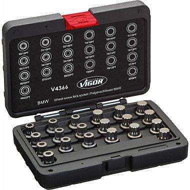 Set de 20 de Chei Tubulare Antifurt pentru Jante VIGOR V4366, Profil Dintat, Compatibile cu BMW, în Cutie de Plastic