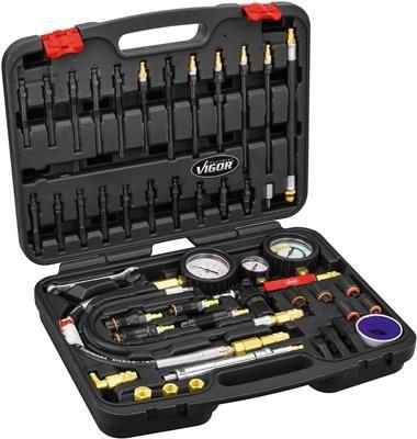 Set de testare compresie și detecție pierderi de presiune VIGOR V4461, 48 de piese, pentru motoare diesel și pe benzină
