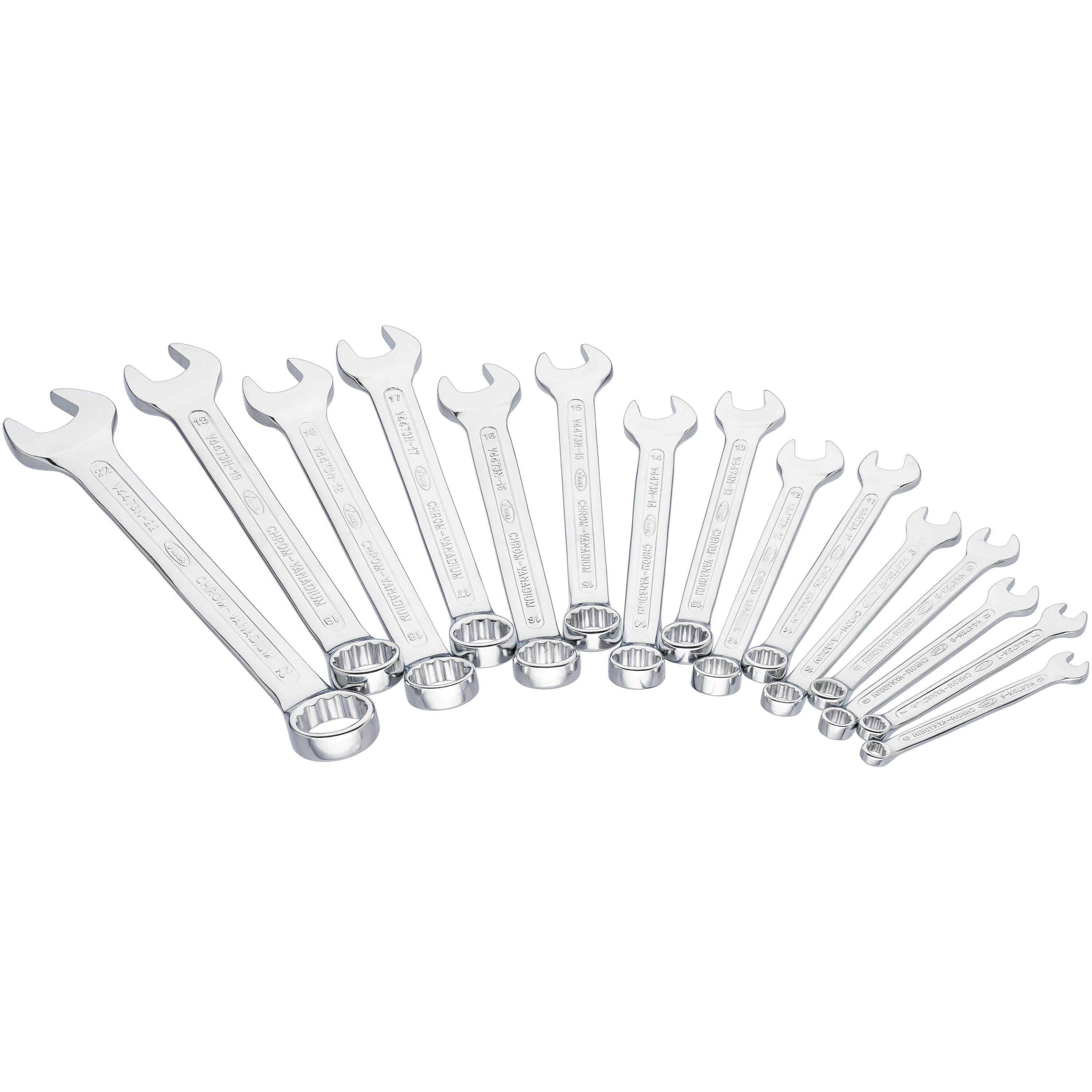 Set de 15 chei combinate VIGOR V4472N, profil hexagonal, mărimi 6-22 mm