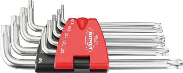 Set de 9 chei imbus VIGOR V4708, profil Torx, mărimi T10, T15, T20, T25, T27, T30, T40, T45, T50