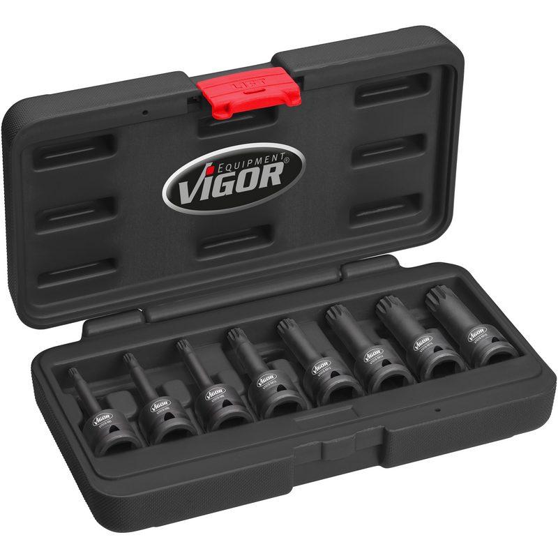 Set de 8 Chei de Impact VIGOR V7018, Prindere Pătrată de 1/2 Inch, Profil XZN, Dimensiuni M5 - M18, Lungime 78 mm
