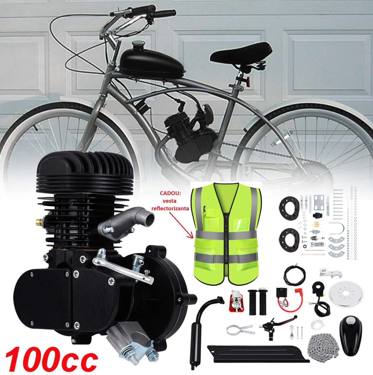 Kit motor 100cc pentru bicicletă 2 TIMPI